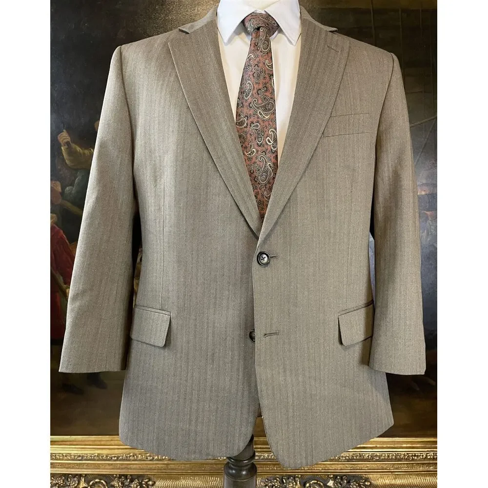Stafford 44R Light Brown Herringbone Sport Coat Classic Fit‎ Wool Blend 2Btn